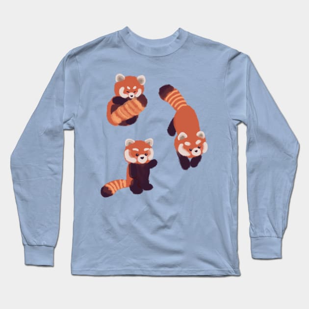 Three cute red pandas Long Sleeve T-Shirt by Mayarart